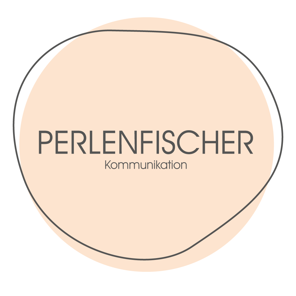 Logo von Perlenfischer Kommunikation in einem runden Design mit neutralem Hintergrund.